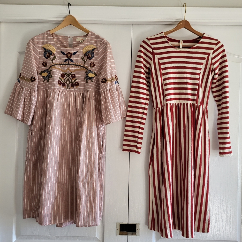Set of 2 Boutique Midi Dresses - Orange Creek - Small - Modest - Pink Red Floral